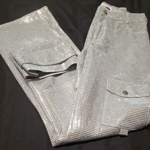 Fashion Nova Glittering Silver Wide Leg Pants